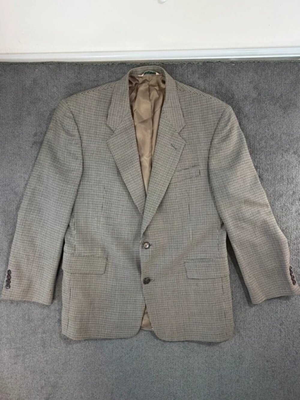 Vintage Claiborne Made for Macy's Men's Store 100% Pure Wool Houndstooth Suit Ja